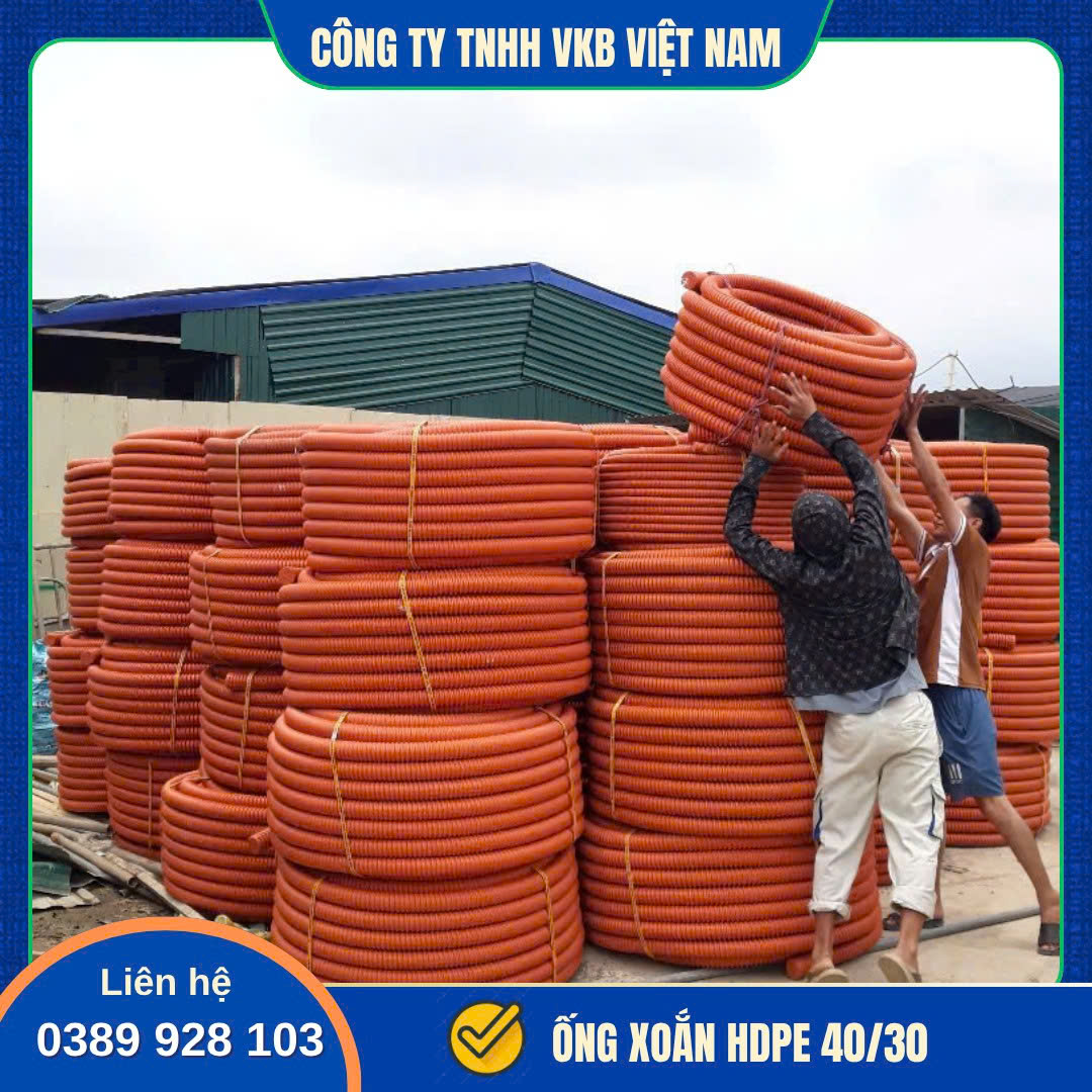 Ống xoắn HDPE 40 30 Ống xoắn HDPE 40/30 chuyên dùng bảo vệ cáp điện, cáp quang và hệ thống dây dẫn ngầm công trình. Sản phẩm có khả năng chịu lực tốt, độ bền cao và thi công thuận tiện.