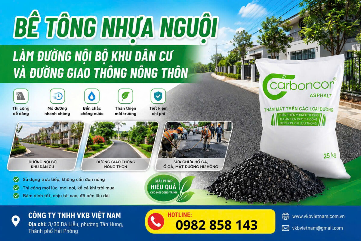 Bê tông nhựa nguội là giải pháp phù hợp để thảm mới mặt đường giao thông nông thôn và đường nội bộ khu dân cư, tạo bề mặt đồng đều, sạch đẹp