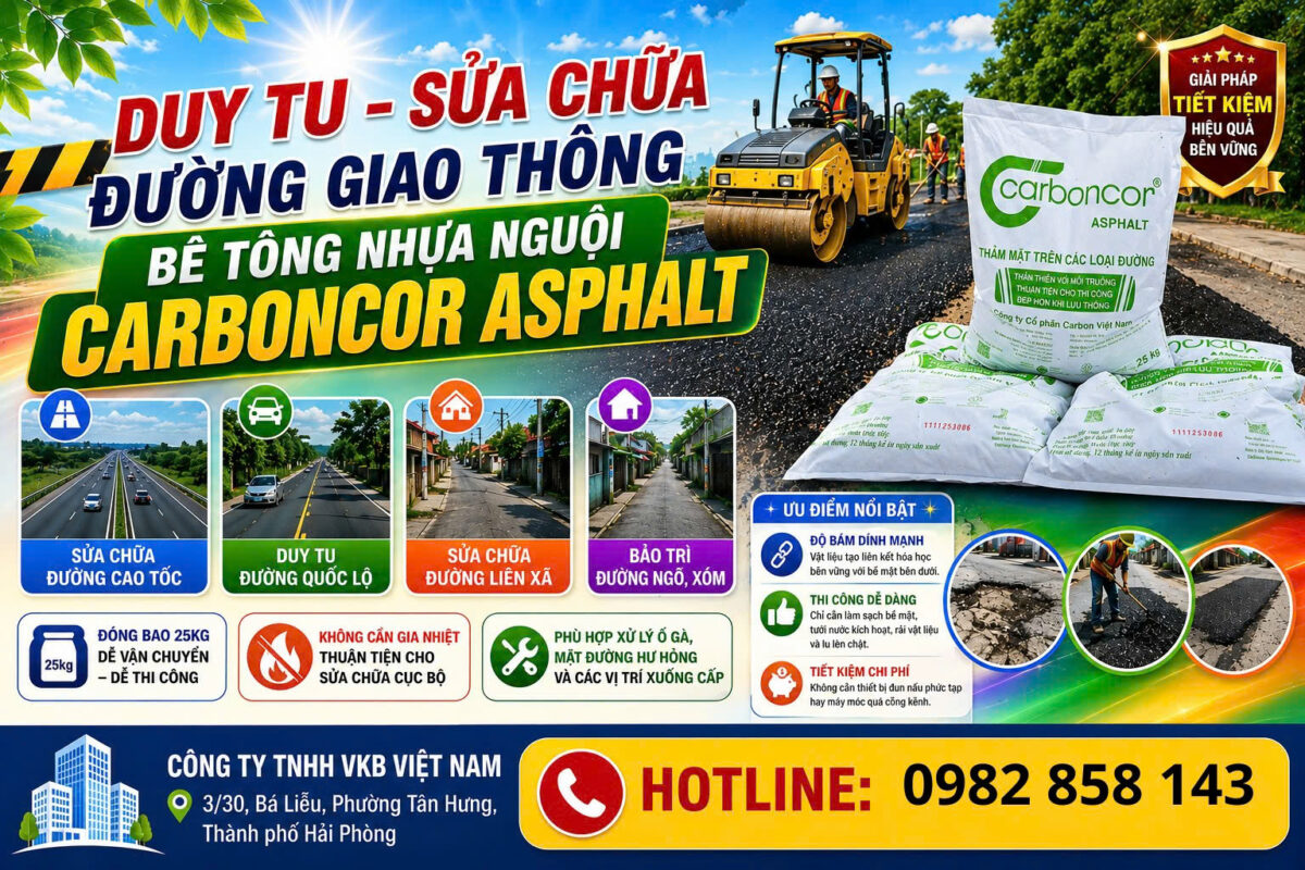 Duy tu, sửa chữa đường giao thông bằng Carboncor Asphalt – giải pháp bê tông nhựa nguội đóng bao tiện lợi, sẵn sàng sử dụng tại công trường