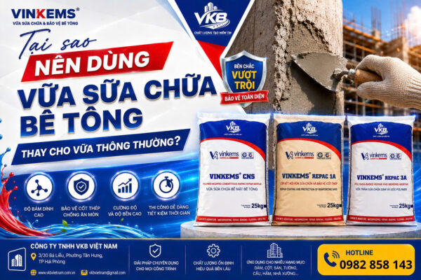 Vữa sửa chữa bê tông được thiết kế chuyên dụng, có độ bám dính và cường độ phù hợp hơn vữa xi măng – cát thông thường.