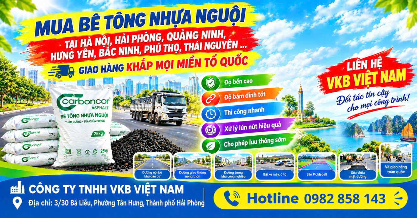Khách hàng có nhu cầu mua nhựa đường nguội đóng bao tại Hà Nội, Hải Phòng, Hải Dương có thể liên hệ VKB Việt Nam để được tư vấn