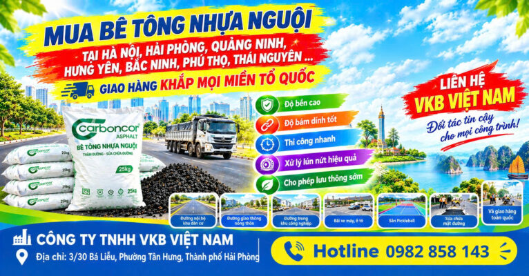 Khách hàng có nhu cầu mua nhựa đường nguội đóng bao tại Hà Nội, Hải Phòng, Hải Dương có thể liên hệ VKB Việt Nam để được tư vấn