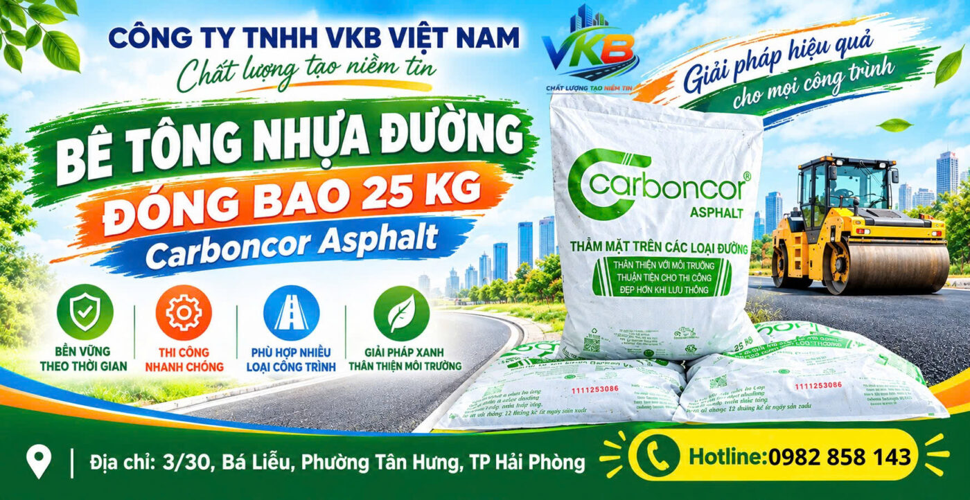 đoạn 3 câu về bê tông nhựa đường bao 25kg Bê tông nhựa nguội đóng bao 25 kg là vật liệu tiện lợi, phù hợp cho công tác vá ổ gà, sửa chữa và duy tu mặt đường
